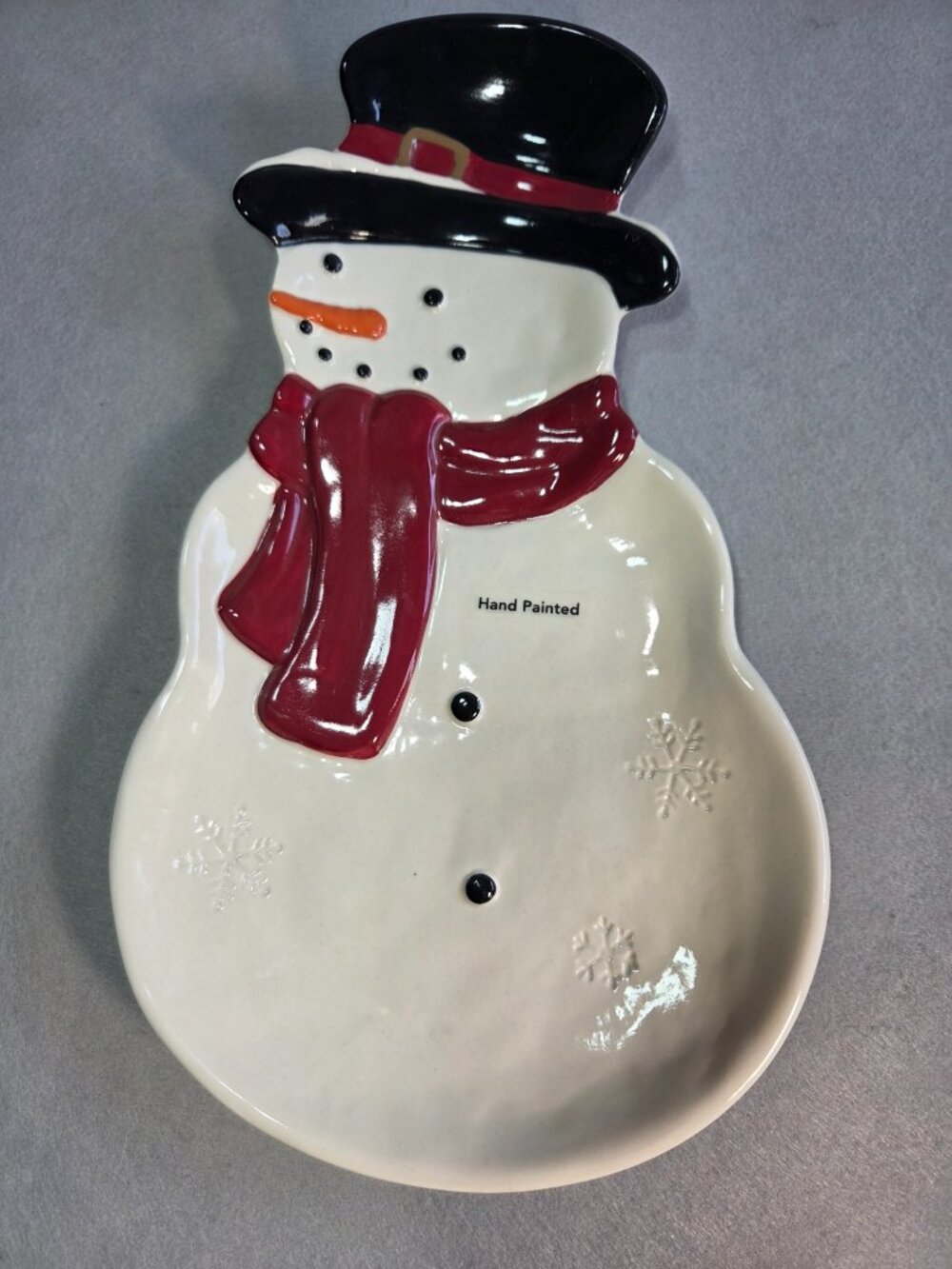 St. Nicholas Square Snowman Serving Tray/Dish Cream, Red, Black